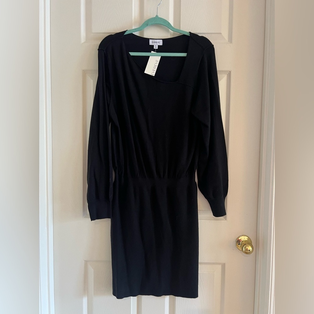EVEREVE lightweight sweater dress with cute neck detail. Black. NWT. Size XL.